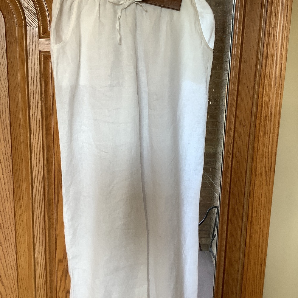 White Linen Pants with Tie Gathered Waist